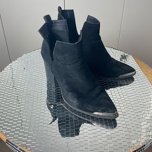 Black Suede Cut Out Booties with Silver Detailing Size 9.5